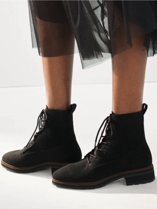 Rothy's Shoes - Rothy's The Laced Lug Boot In Black Onyx Adjustable Knit Merino Wool Blend SZ 9